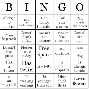 Human bingo card